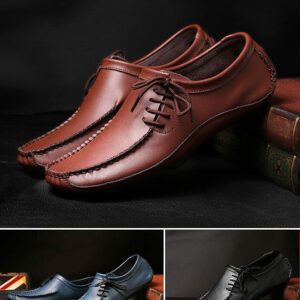 Brown Lace up Casual Leather Loafers for Men