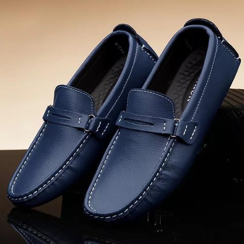 Genuine Leather Blue Lace up Men Loafers