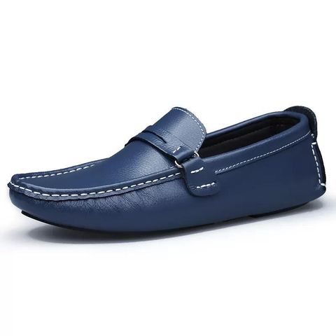 Genuine Leather Blue Lace up Men Loafers