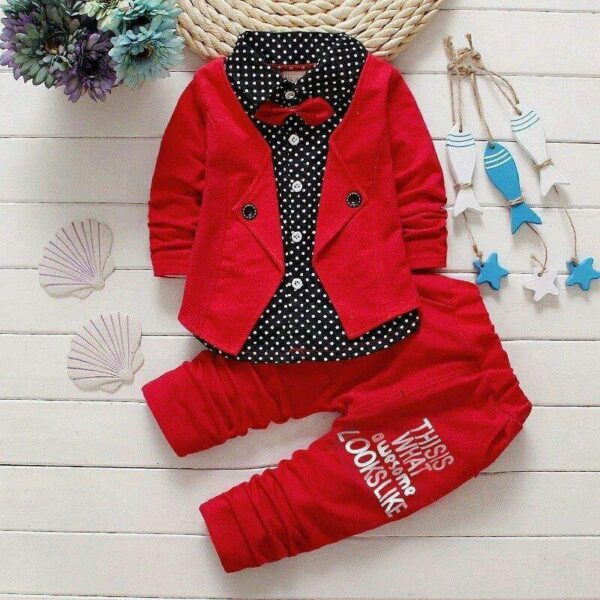 Red 3 Pieces Set Cute Kids Baby Suit