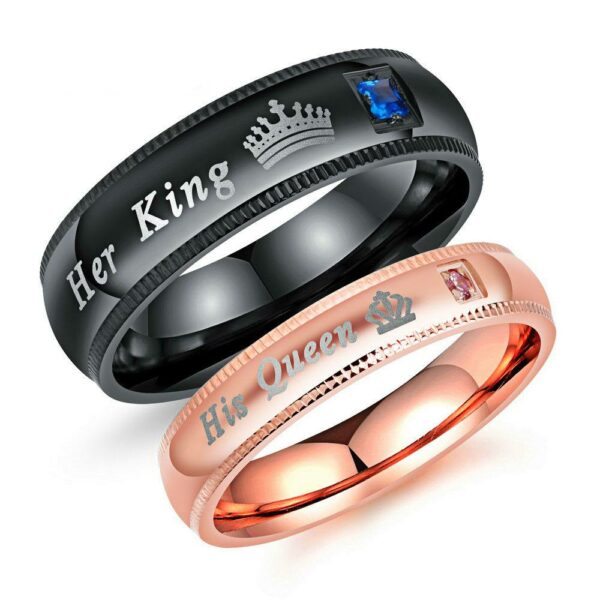 Black and Rose Gold Couple Wedding Rings Bands