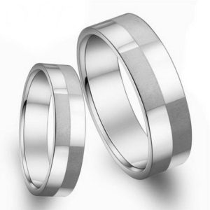 Matching Couple Silver Wedding Band Ring 2 Piece Set