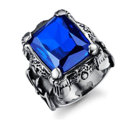 Men's Knuckle Ring with Blue Cubic Zirconium