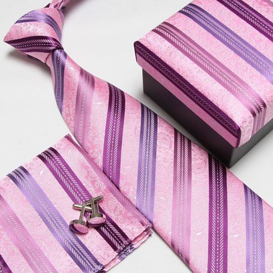 Pattern Print Stripped Tie Set-Pink