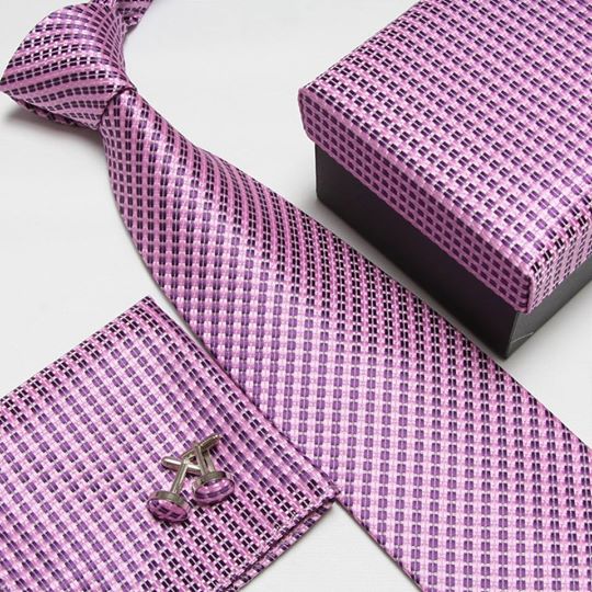 Silk Tie Cufflinks Pocket Square Tie Set