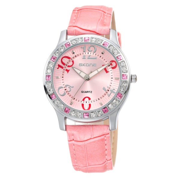 Skone-2532 Pink Leather Strap Ladies Watch