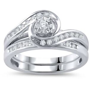 925 Sterling Silver Double Engagement Ring - 8