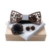 Grey Bow Tie, Pocket Square, Carved Floral Corsage Cufflinks Set