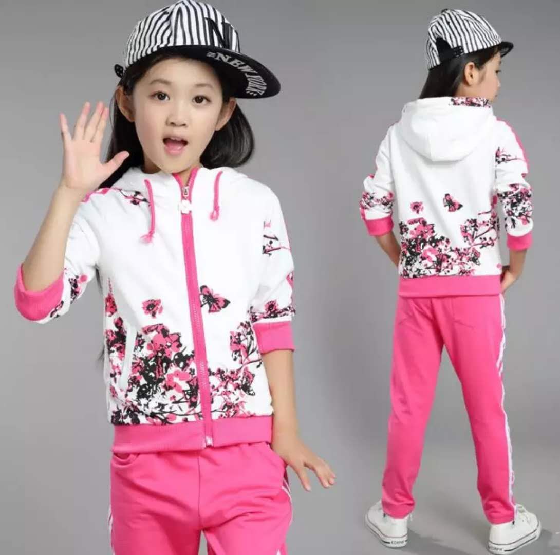 Floral-Print Kids Track Suit-Pink