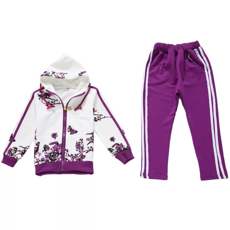 Floral-Print Kids Track Suit-Purple