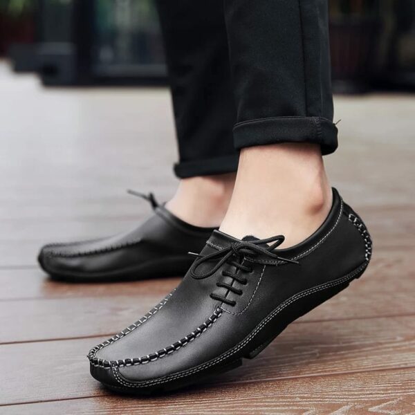 Men Genuine Leather Stylish Lace-up Rubber Sole Loafer Shoes