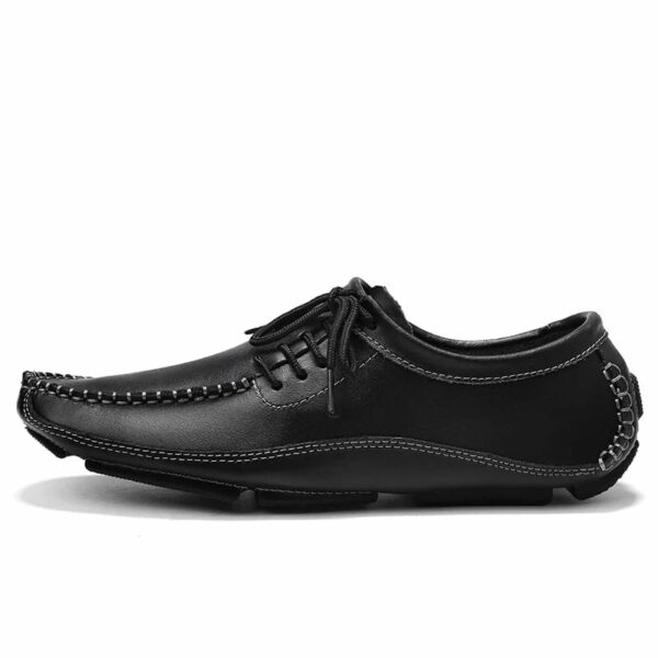 Men Genuine Leather Stylish Lace-up Rubber Sole Loafer Shoes