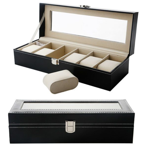 6 Girds Slots PU Leather Luxury Watch Box