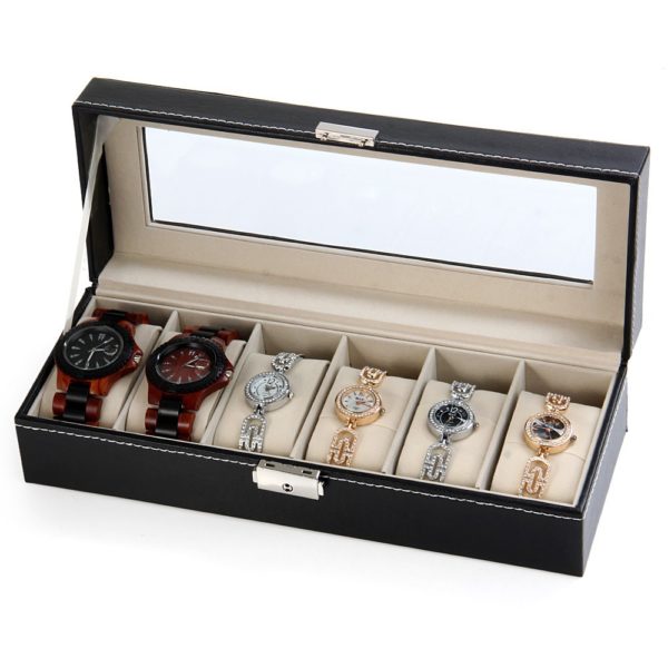 6 Girds Slots PU Leather Luxury Watch Box
