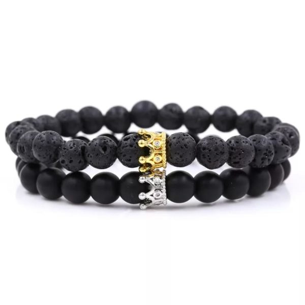 Black Marble Stone Beads Wrist Bracelets