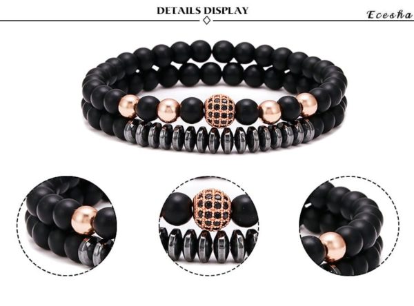Black Stone Beads Elastic Wrist Bracelets