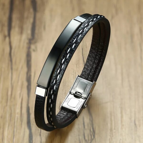 Customizable Unisex Bracelet with Leather Straps-Black