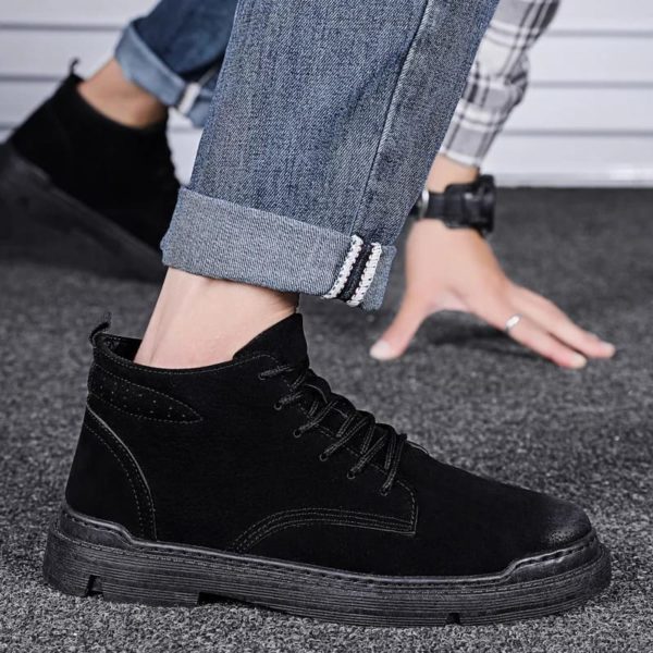 Faux Suede Lace Up Rubber Sole Ankle Boots