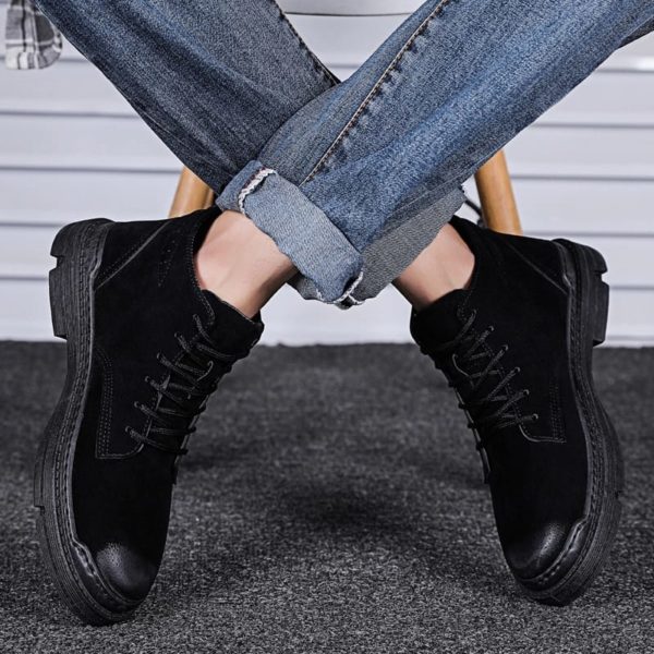 Faux Suede Lace Up Rubber Sole Ankle Boots