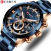 M8355 CURREN-Blue New Fashion Mens Watches With Stainless Steel Top Brand Luxury Sports Chronograph Quartz Watch