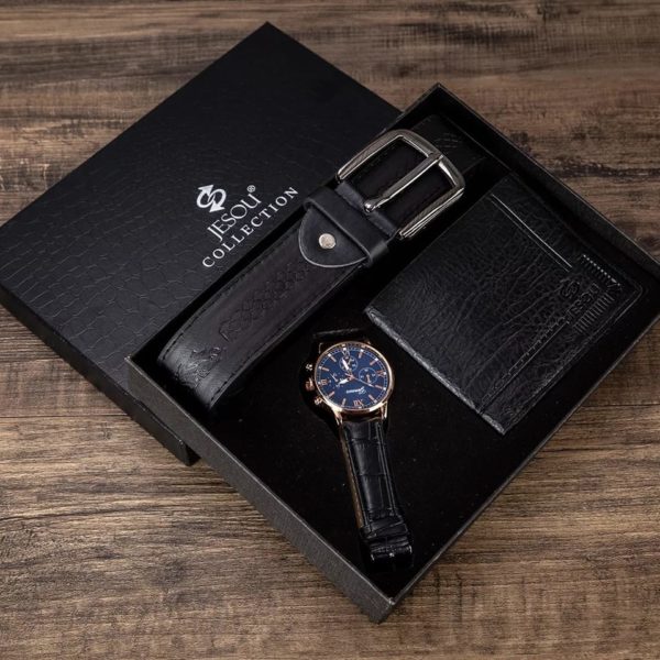 Men Quartz Wrist Watch Belt and Wallet Gift Set