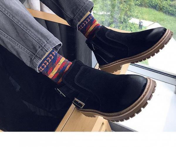 Men's Suede Casual Slip-on Rubber Sole Ankle Boots Black