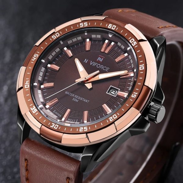 Naviforce N-9056M Brown leather strap Wrist Watch