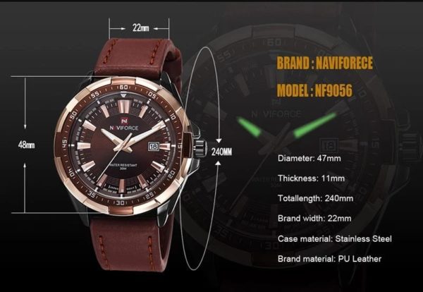 Naviforce N-9056M Brown leather strap Wrist Watch