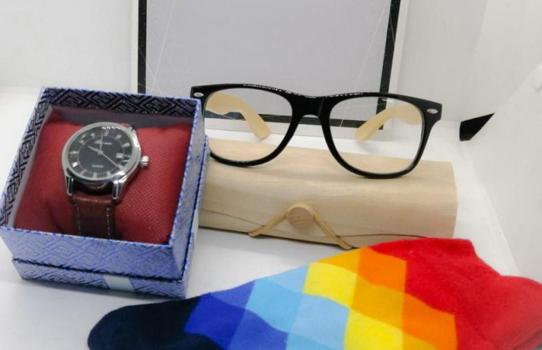 Quartz Wrist Watch, A Pair of  Happy Socks and Sunglasses Hamper
