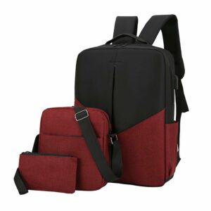 Set of 3 Bags - Backpack Laptop Bag With Pouch-Maroon Black