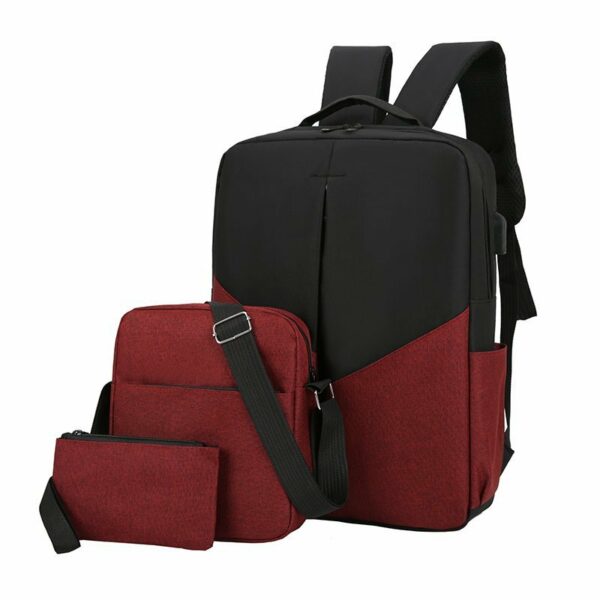 Set of 3 Bags - Backpack Laptop Bag With Pouch-Maroon Black