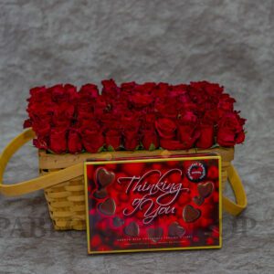 Dazzling Red Roses Flowers And A Packet of Milka Chocolate Hamper