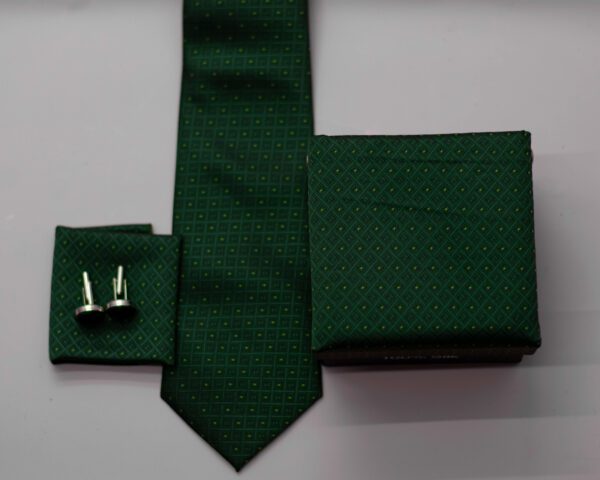 Dark Green Tie Sets Cufflink +Pocket Square