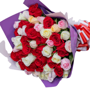 Fresh Red and White Roses Bouquet