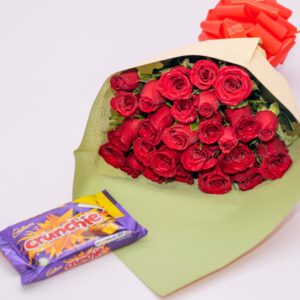 Fresh Red Roses and Cadbury Crunchie Chocolates