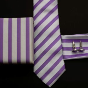 Purple and white striped Men Tie Set