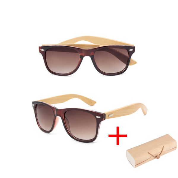 Sunglasses With a Wooden Frame and Brown Lens