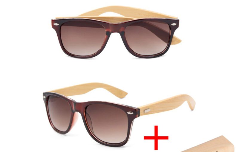 Sunglasses With a Wooden Frame and Brown Lens