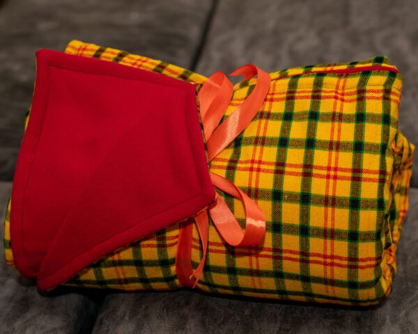 Yellow Checked Comfy Maasai Shuka & Red Fleece Blanket
