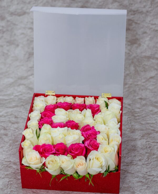 Acacia Flower Box- with White& Pink Roses