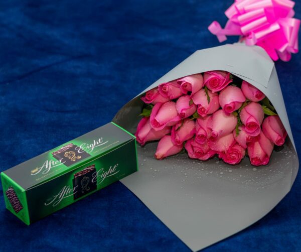 Beautiful Pink Roses and After Eight Chocolates
