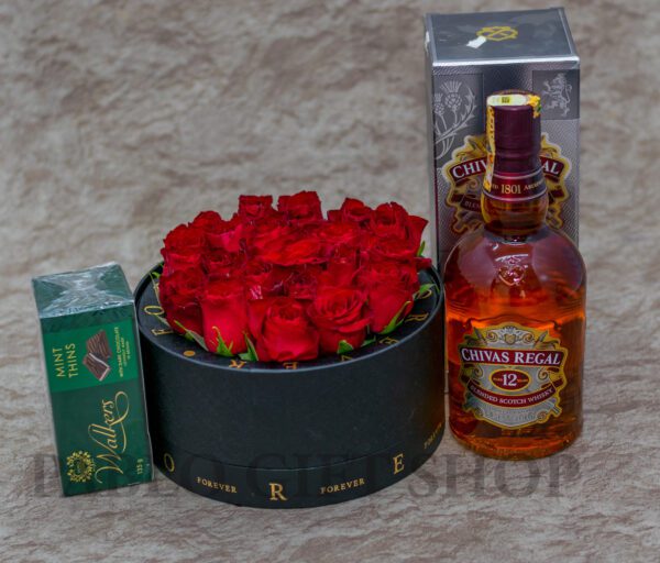 Enchanting Red Roses, Whisky and Chocolate.