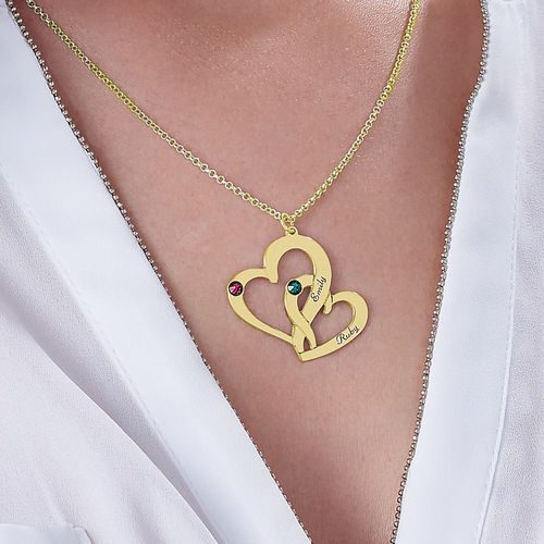 Entwined Love Heart Pendant Necklace -  Gold.