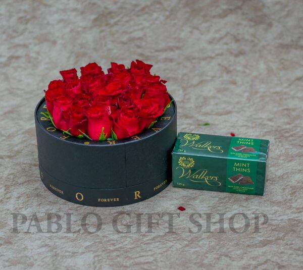 Eternal Red Roses Box And Walkers Mint Milk Chocolate