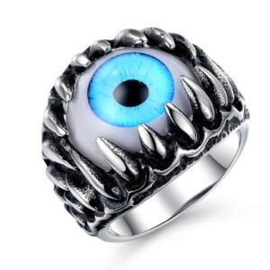 Men Stainless Steel Ring with a Blue Eye