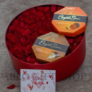 Red Rose Flower Box & Orange Caramel Elizabeth Shaw Chocolate