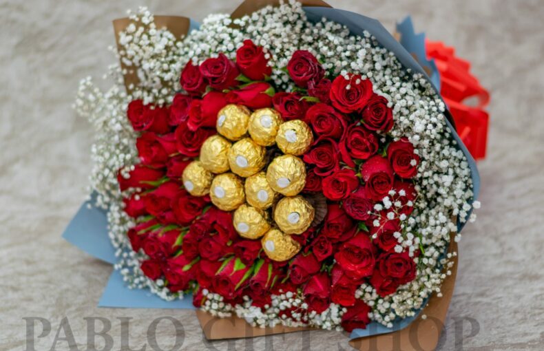 Red Roses, Baby Breath and Ferrero Rocher