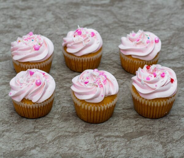 6 pieces of Pink Vanilla Cupcakes