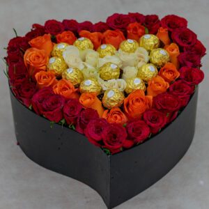 Amaze-Mixed Roses and Ferrero Rocher Chocolates  in a Love Box