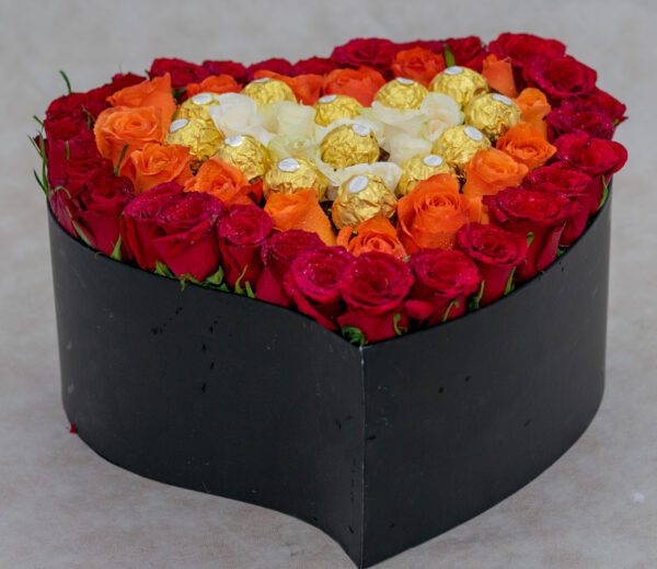 Amaze-Mixed Roses and Ferrero Rocher Chocolates  in a Love Box